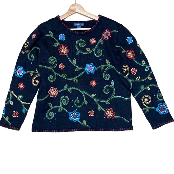 northern isles Sweaters - Northern Isles Y2k Embroidery Floral Sweater